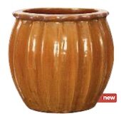 Geglazuurde cachepot, 52 cm. Mosterdbruin.